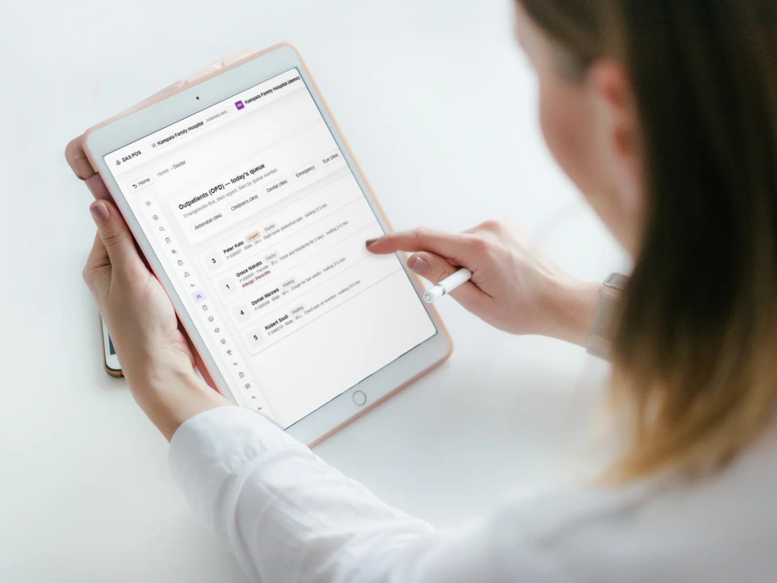 The clinic queue on a tablet